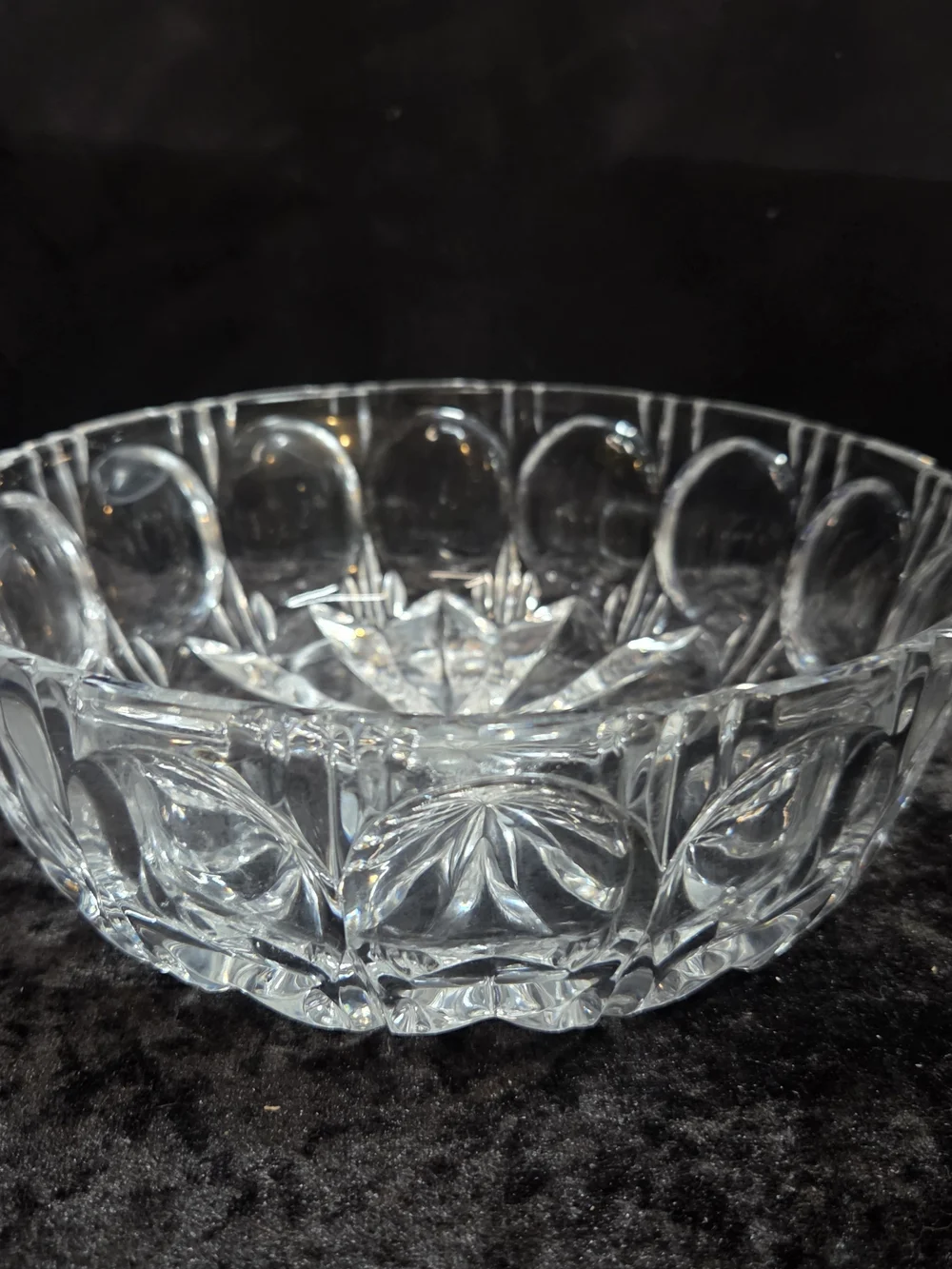 Vtg Heavy Cut Lead Crystal Centerpiece Bowl Starburst Base & Thumbprint Rim 9.5”
